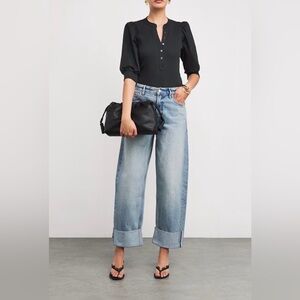 Veronica Beard Puff-Sleeve Coralee Top Size XL